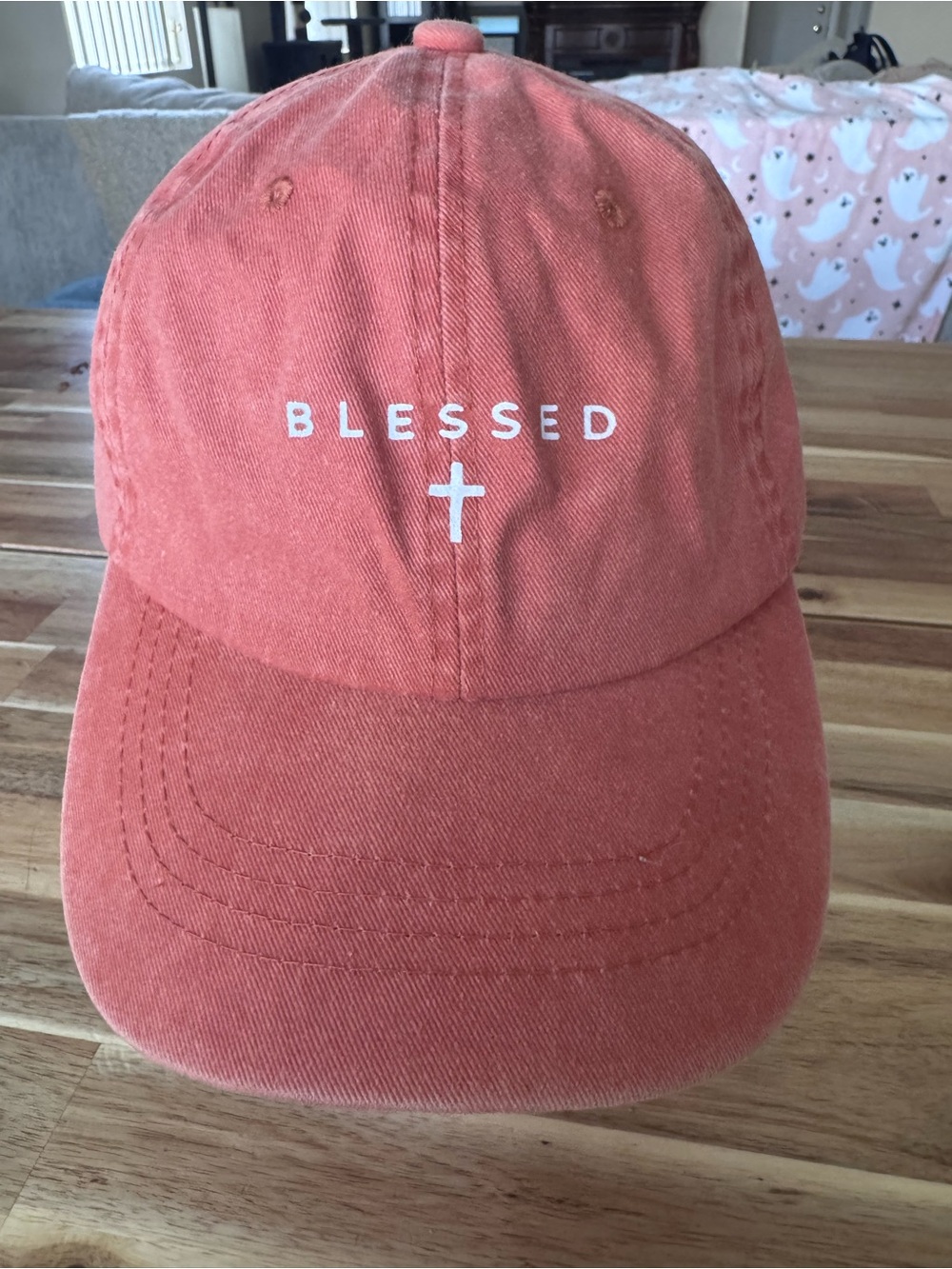 Unisex'Blessed' Coral Baseball Hat with Cross new no tags